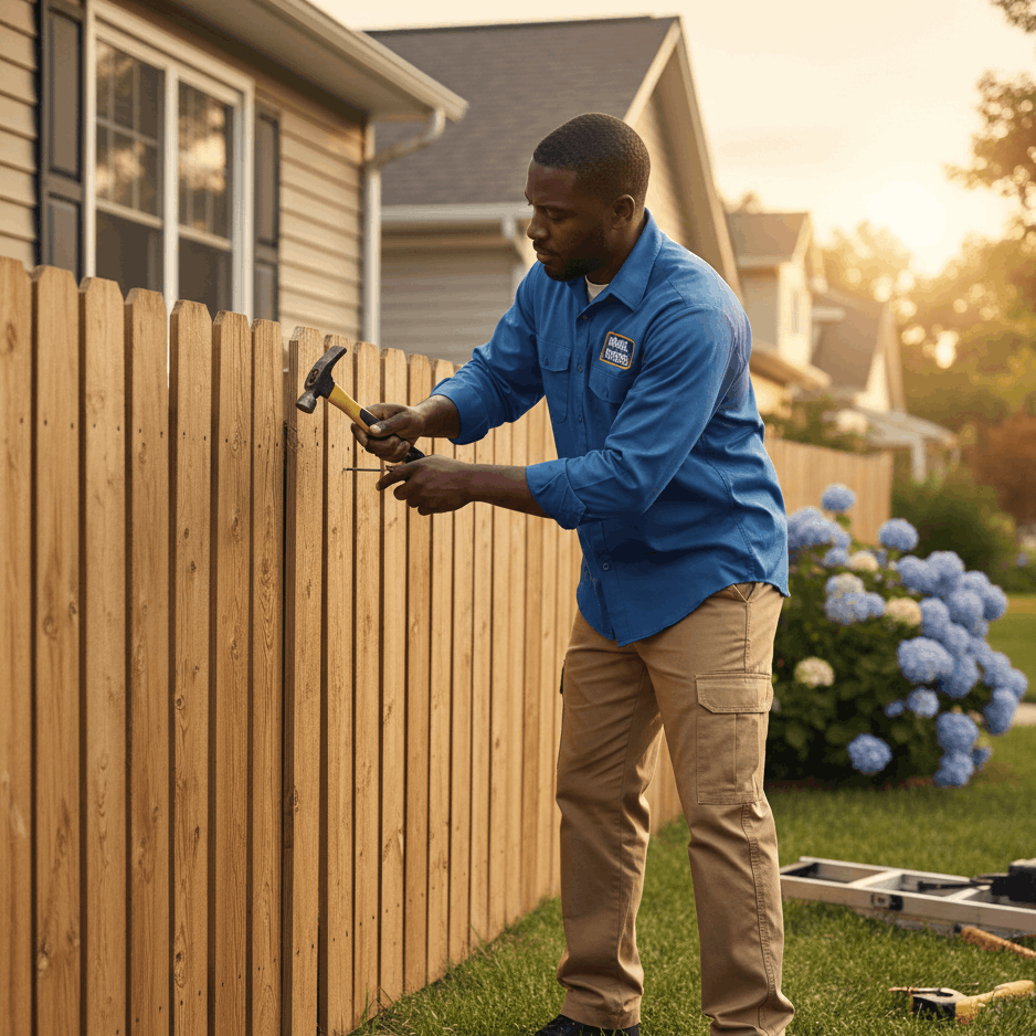small business owner fixing fence